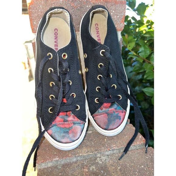 Converse All Star Low Top Black with Red Flowers Size 3 (WS75) - Picture 4 of 14